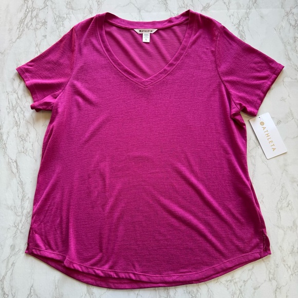 Athleta Breezy Scoop V Neck Tee, NEW, Size XL, Iceplant Pink - Picture 1 of 9